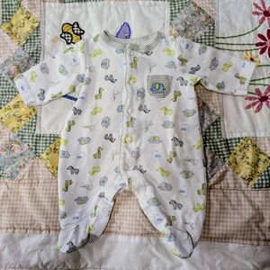 Little Me White Animal Print Preemie One Piece